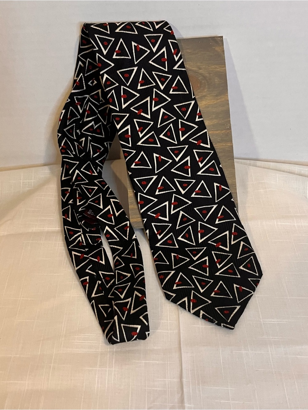 Neiman Marcus Black Tie with White Triangles and Red Dots